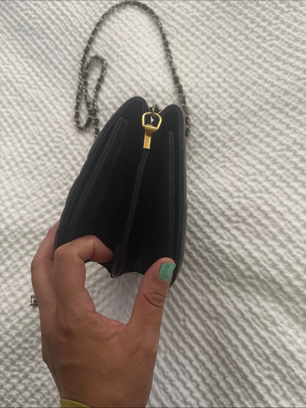 Quilted Leather Crossbody Bag in Black with Gold Hardware - Picture 7 of 11